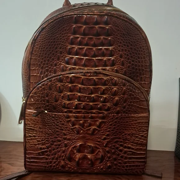 Brahmin Brown Crocodile-Embossed Backpack - Picture 2 of 10